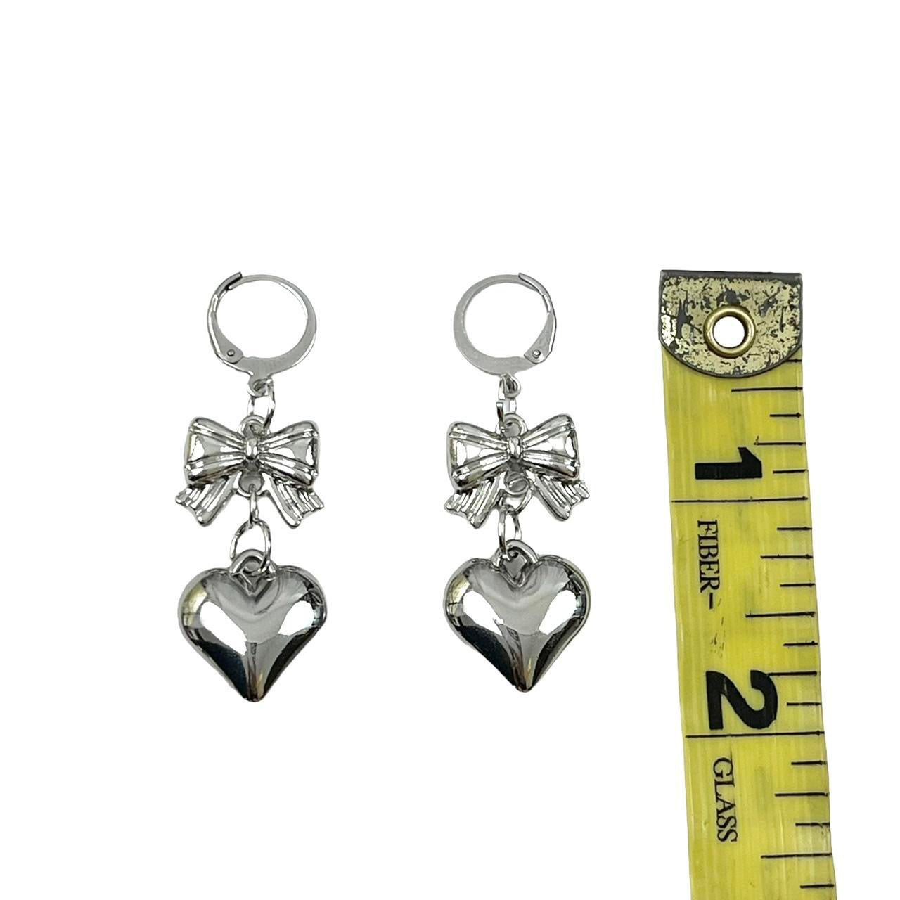 Silver Bow and Heart Earrings