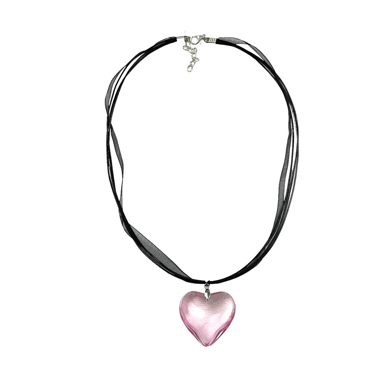 Large Pink Glass Heart Necklace