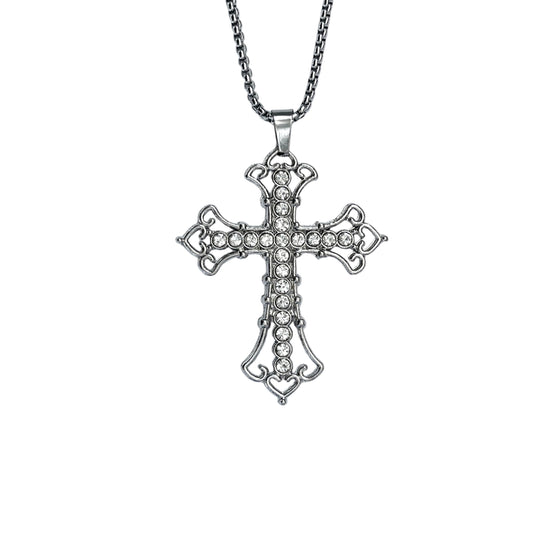 Large Rhinestone Cross Necklace