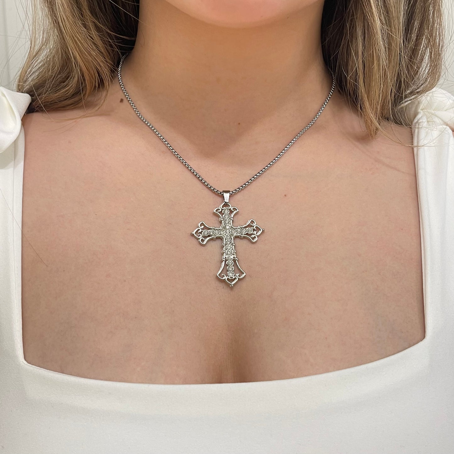 Large Rhinestone Cross Necklace