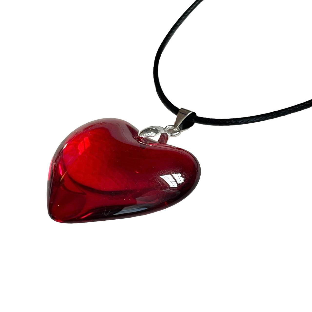 Large Red Glass Heart Necklace