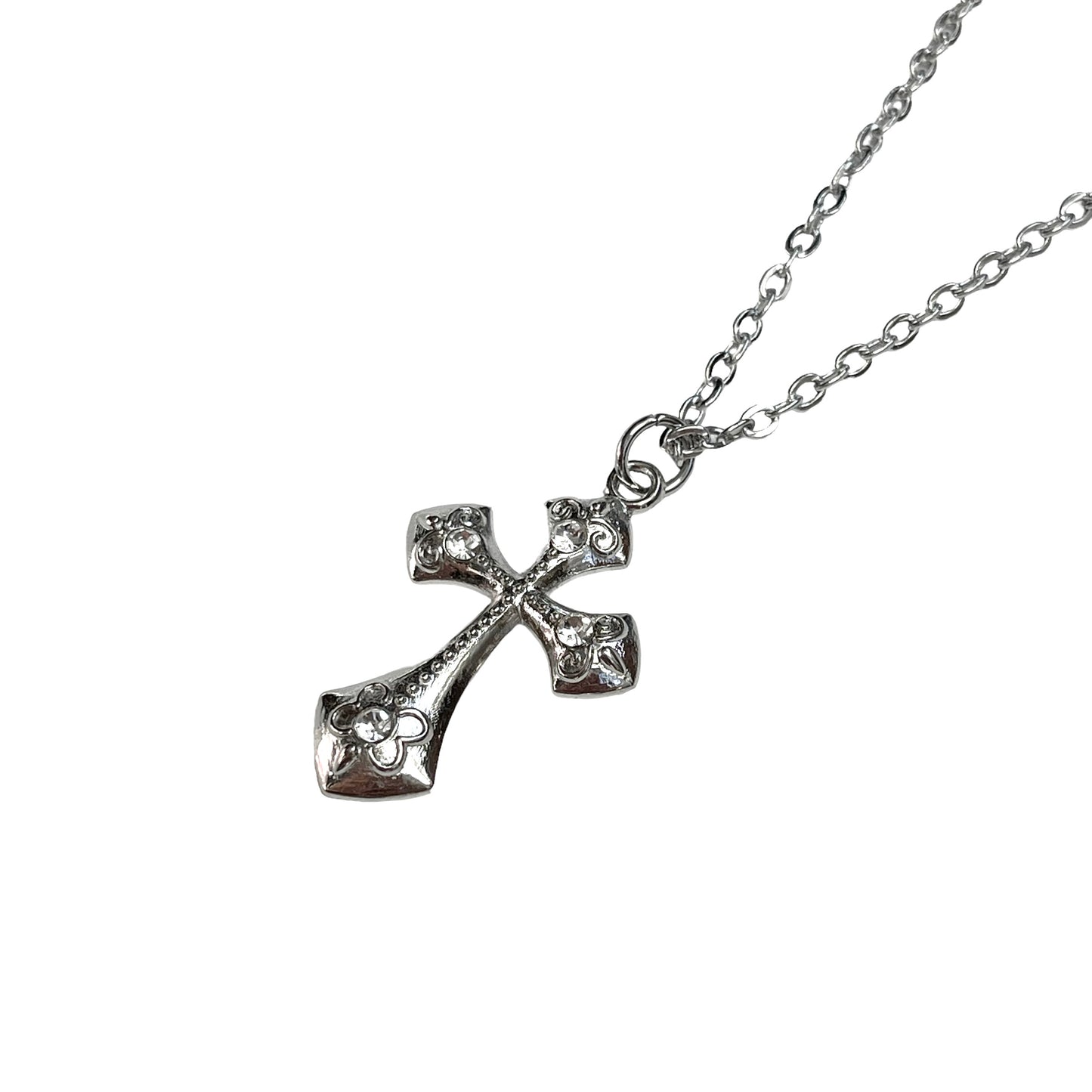 Silver Floral Cross Pendant Necklace