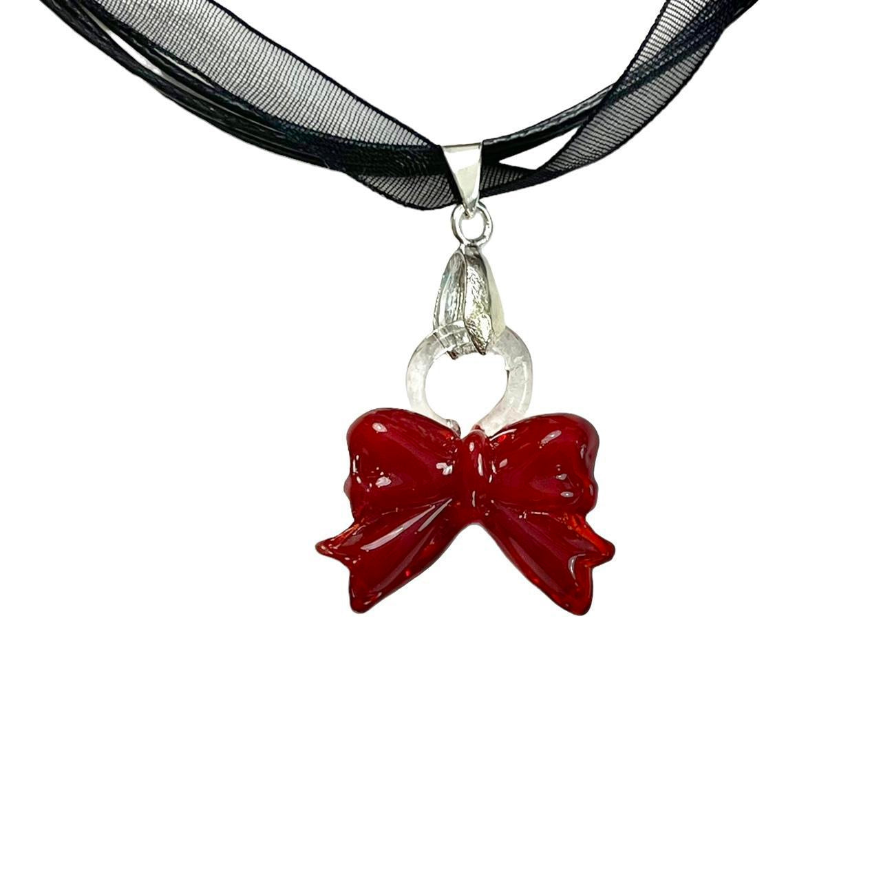 Red Glass Bow Necklace