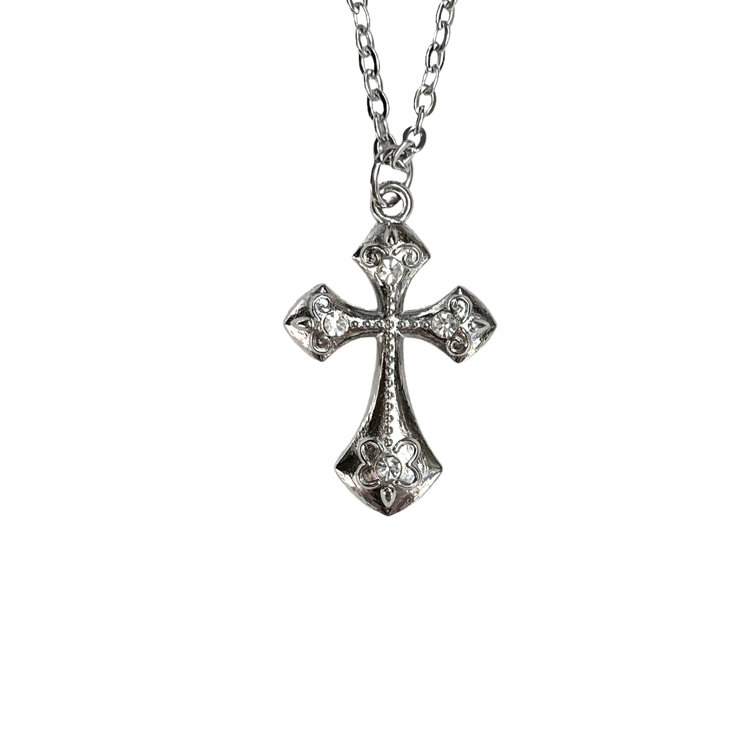 Silver Floral Cross Pendant Necklace