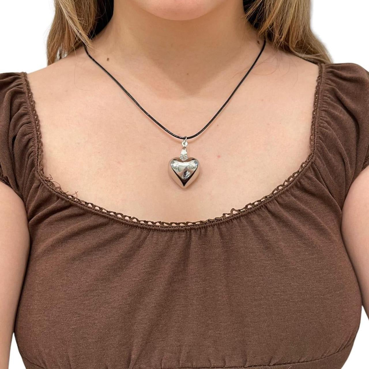 Silver Puffy Heart Necklace