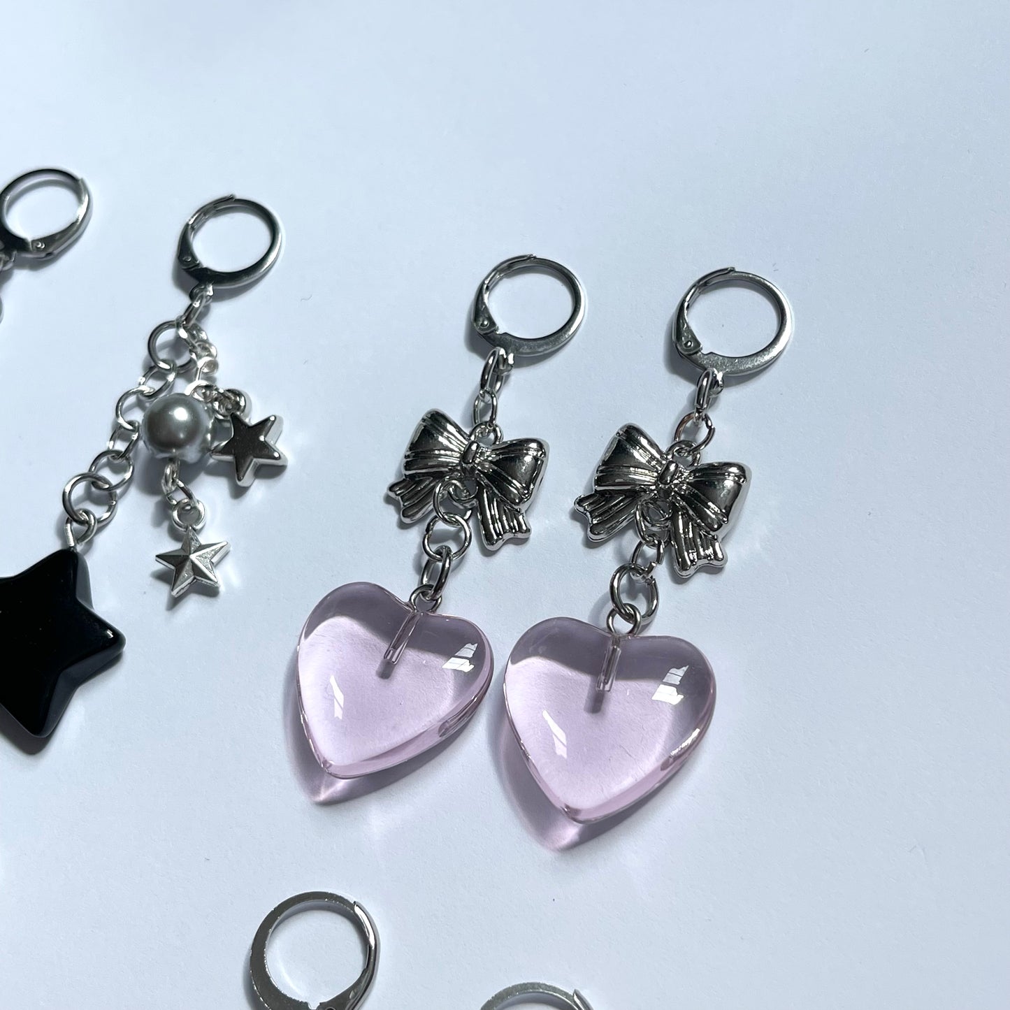 Pink Glass Heart Earrings