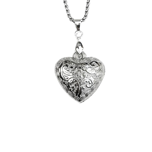 Silver Puffy Lace Heart Necklace