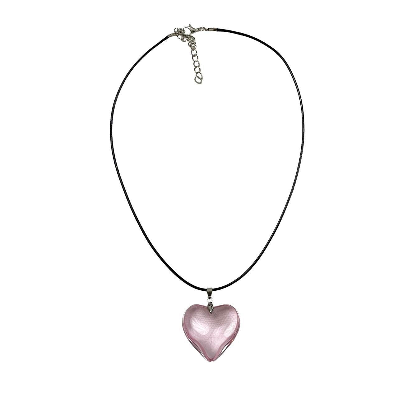 Large Pink Glass Heart Necklace