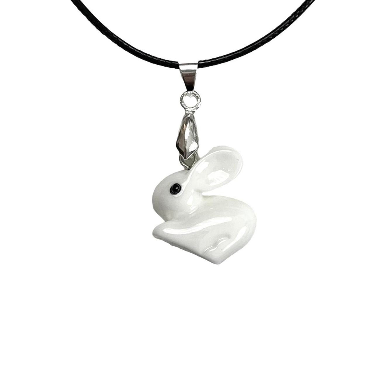 White Bunny Corded Necklace