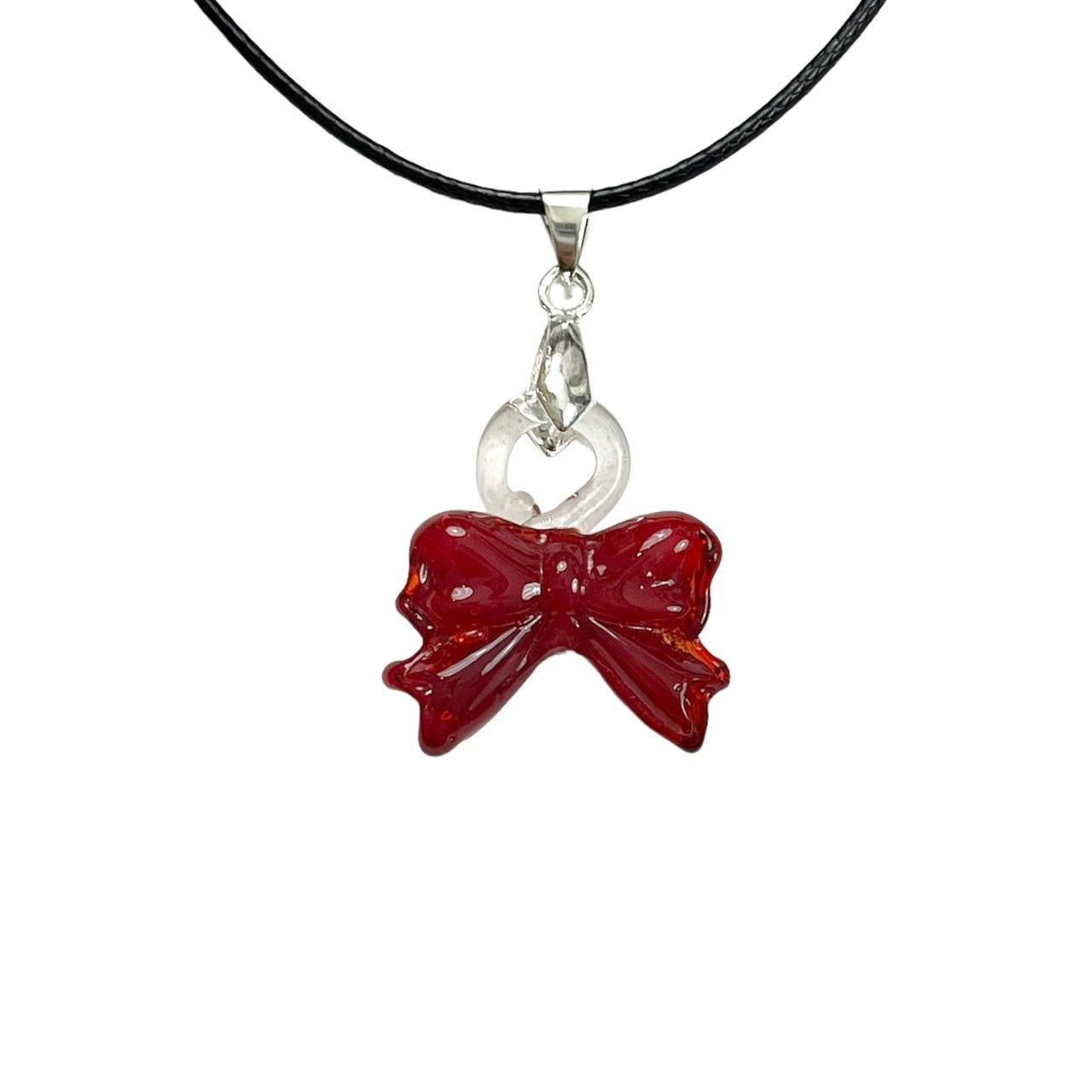 Red Glass Bow Necklace