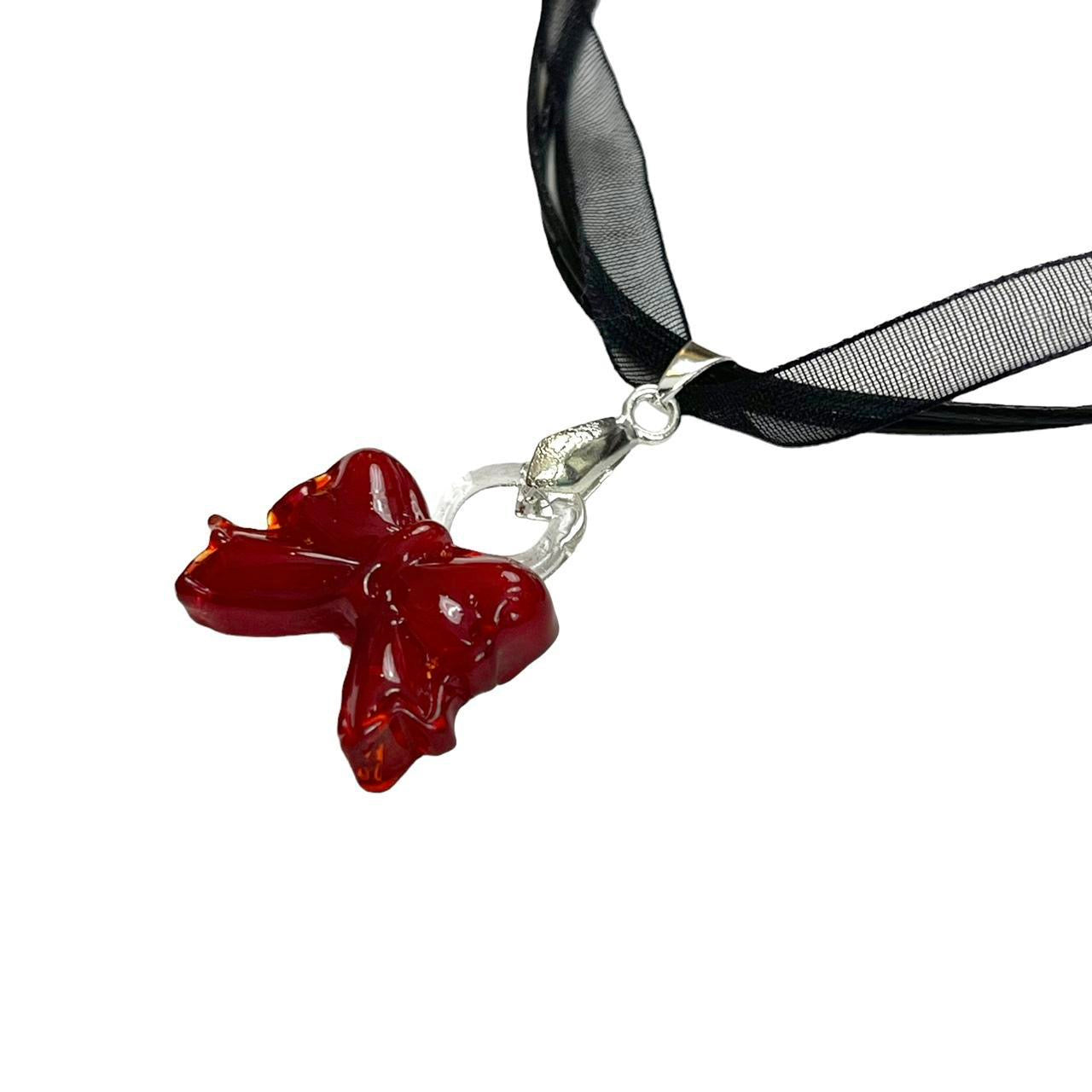 Red Glass Bow Necklace