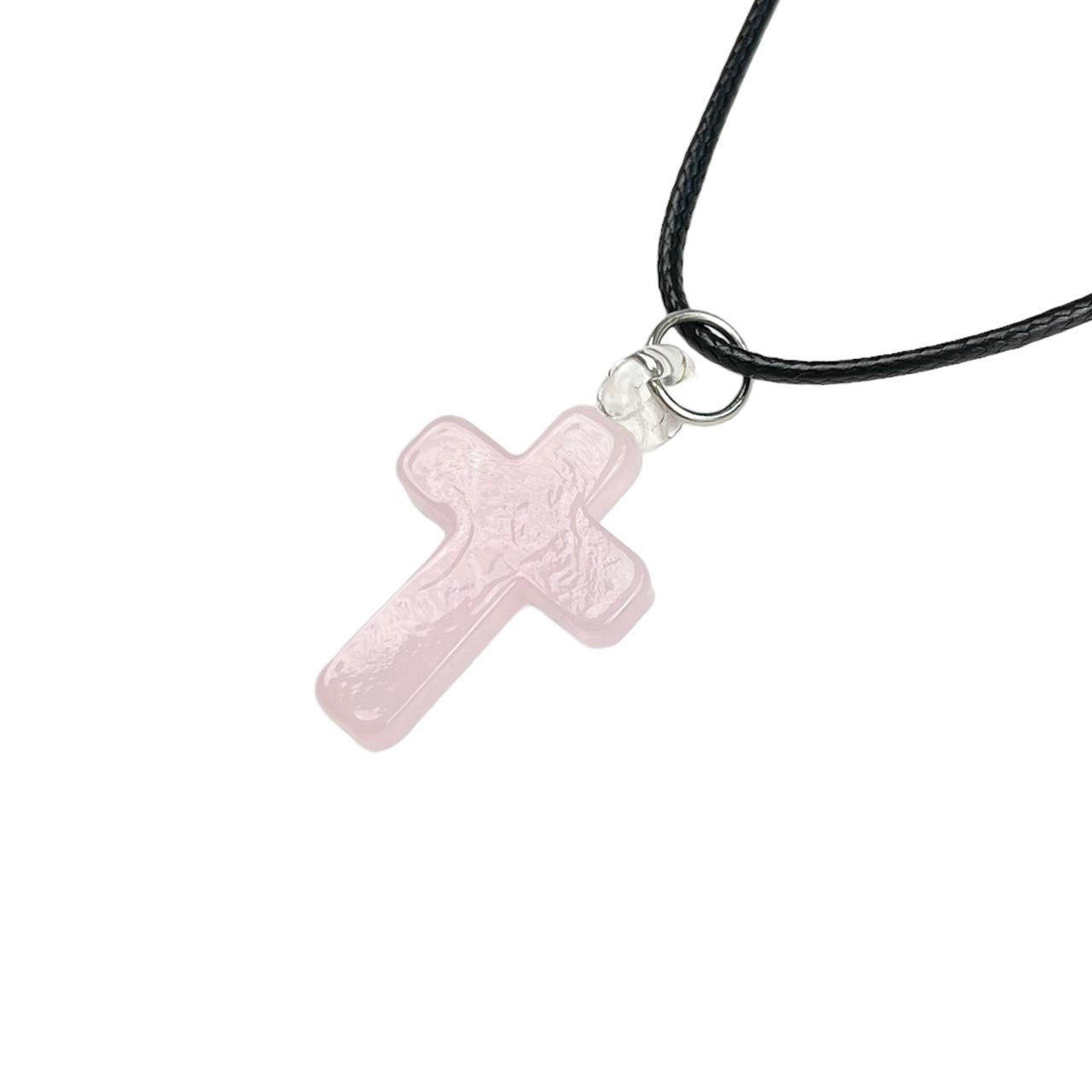 Pink Glass Cross Necklace