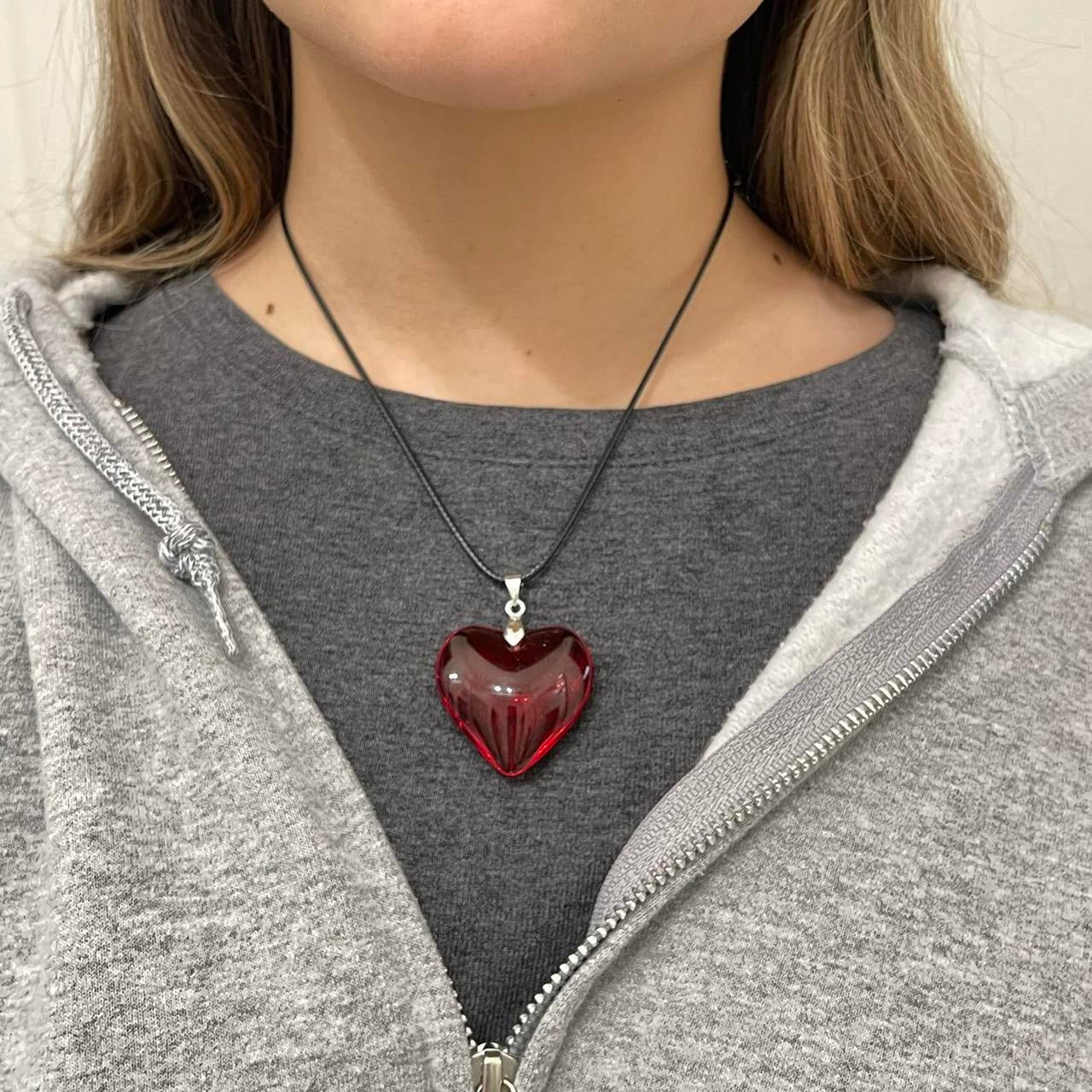 Large Red Glass Heart Necklace