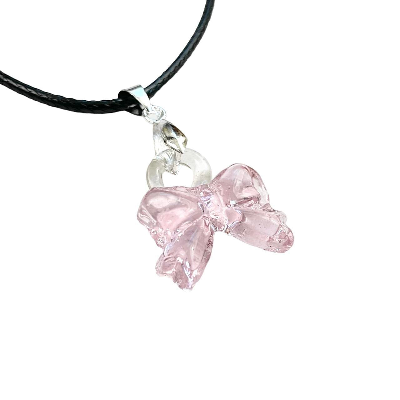 Pink Glass Bow Necklace