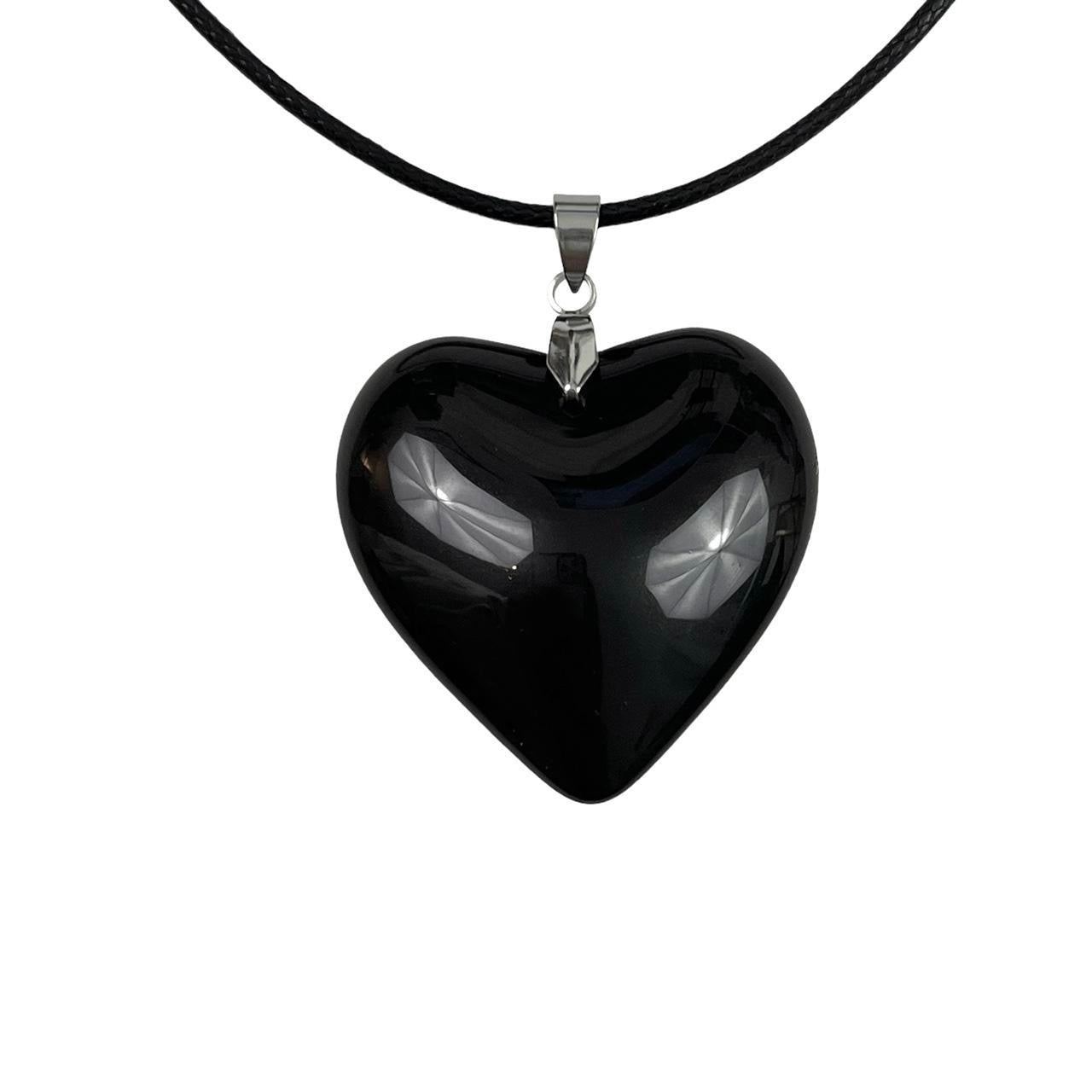 Large Black Glass Heart Necklace