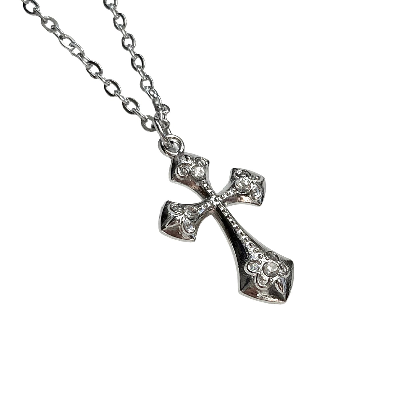 Silver Floral Cross Pendant Necklace