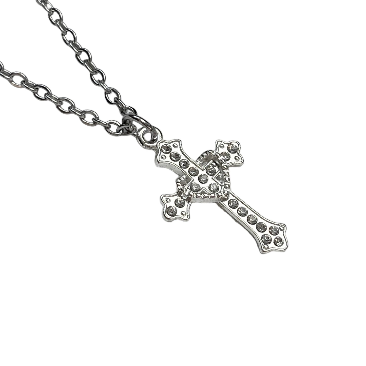 Rhinestone Heart Cross Necklace