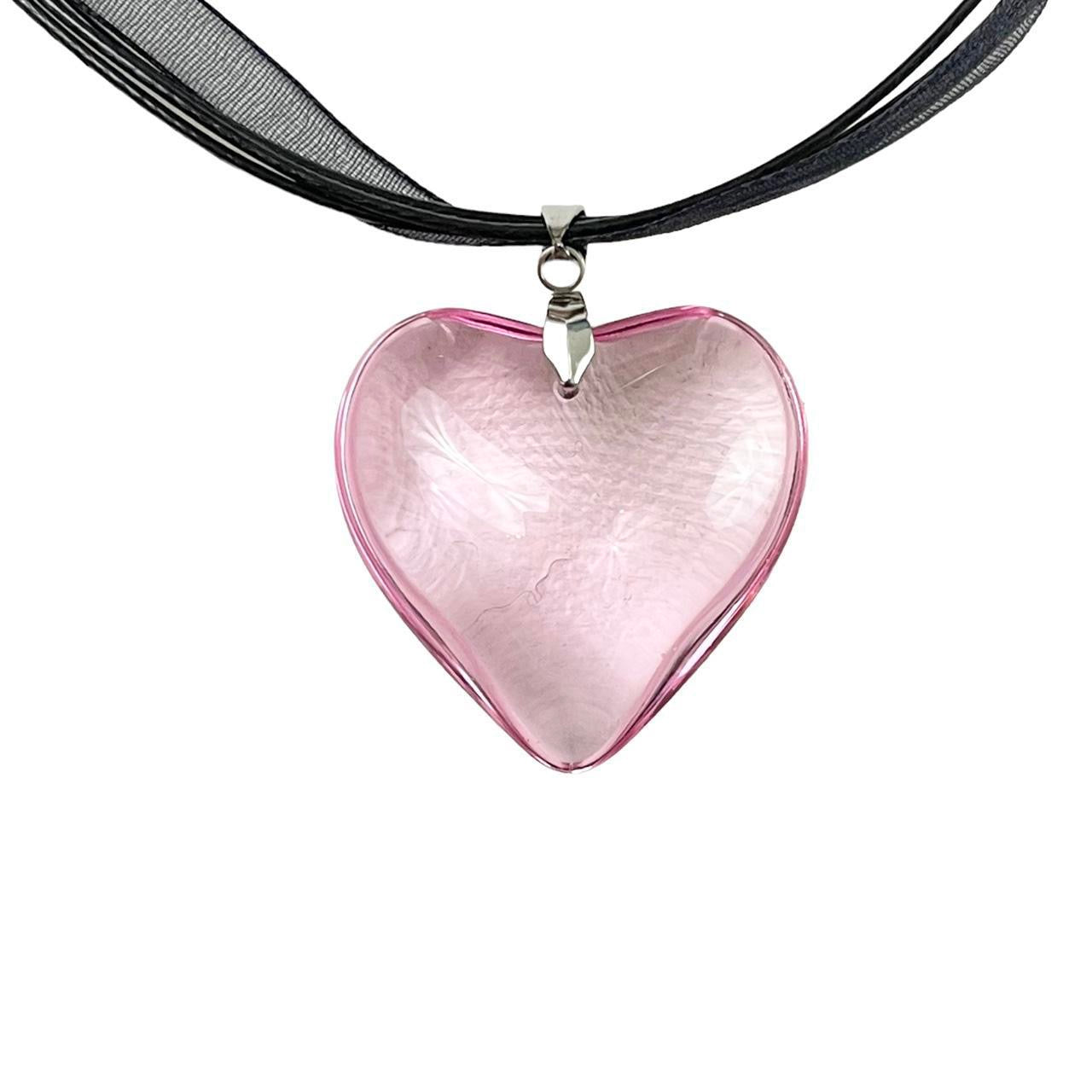 Large Pink Glass Heart Necklace