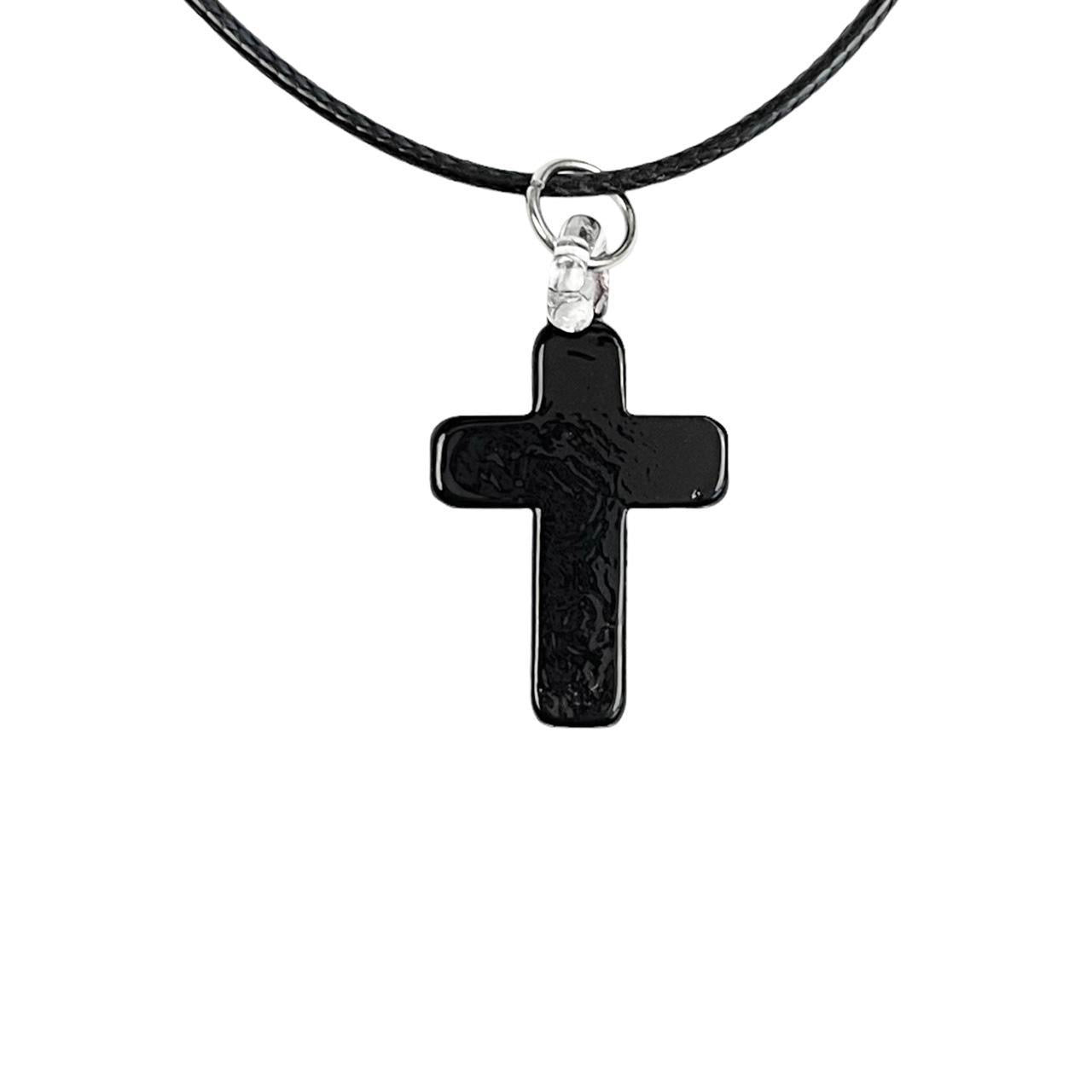 Black Glass Cross Necklace