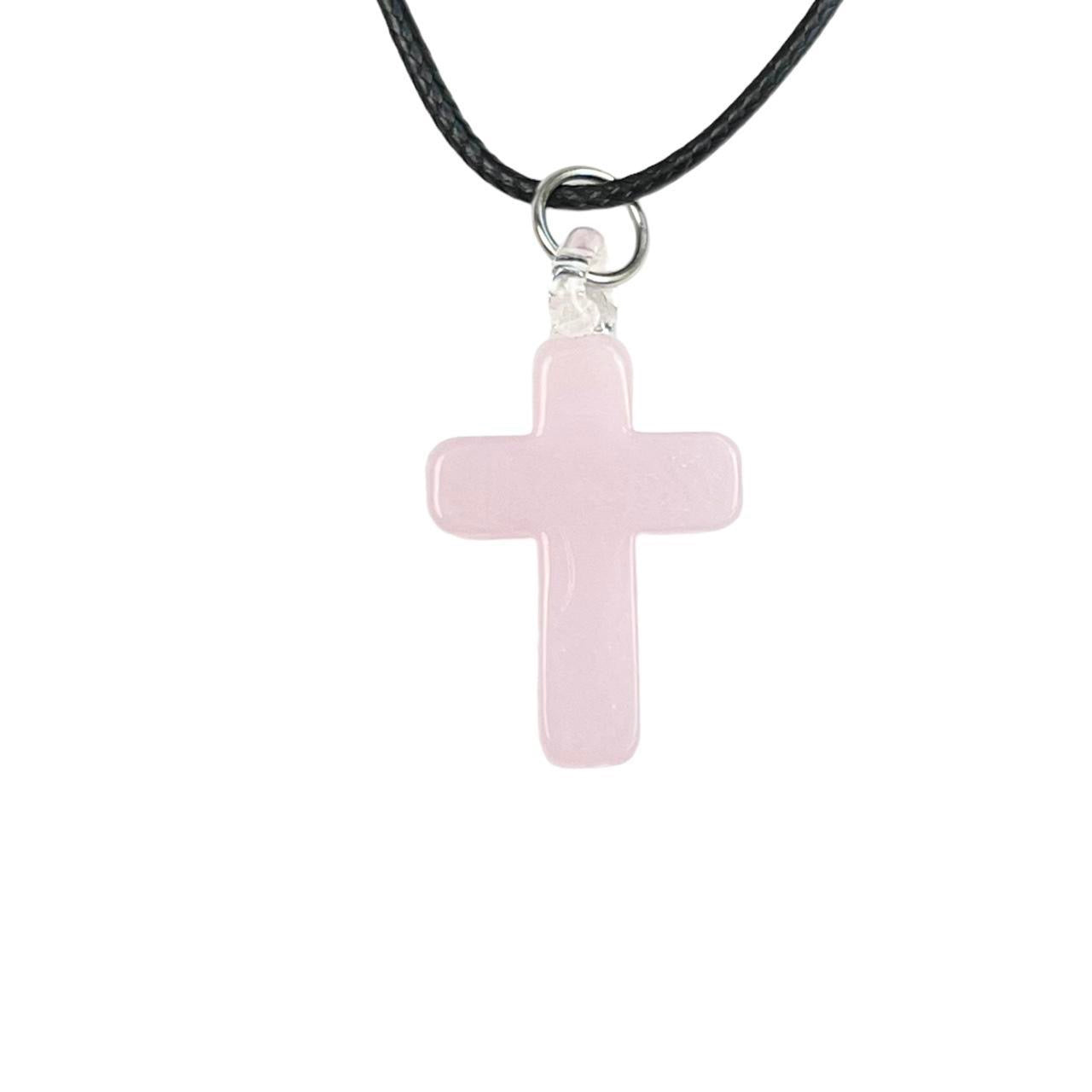 Pink Glass Cross Necklace