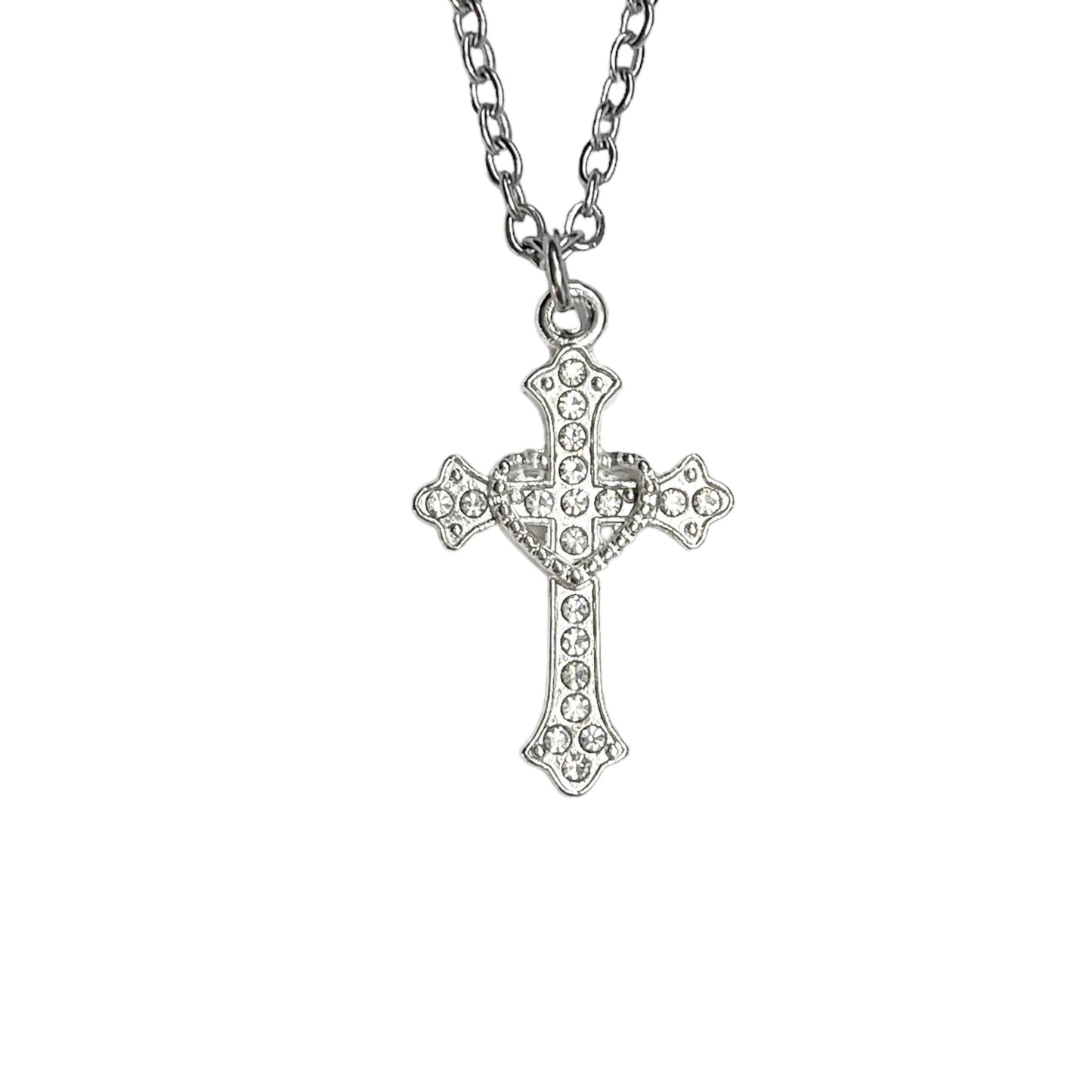 Rhinestone Heart Cross Necklace