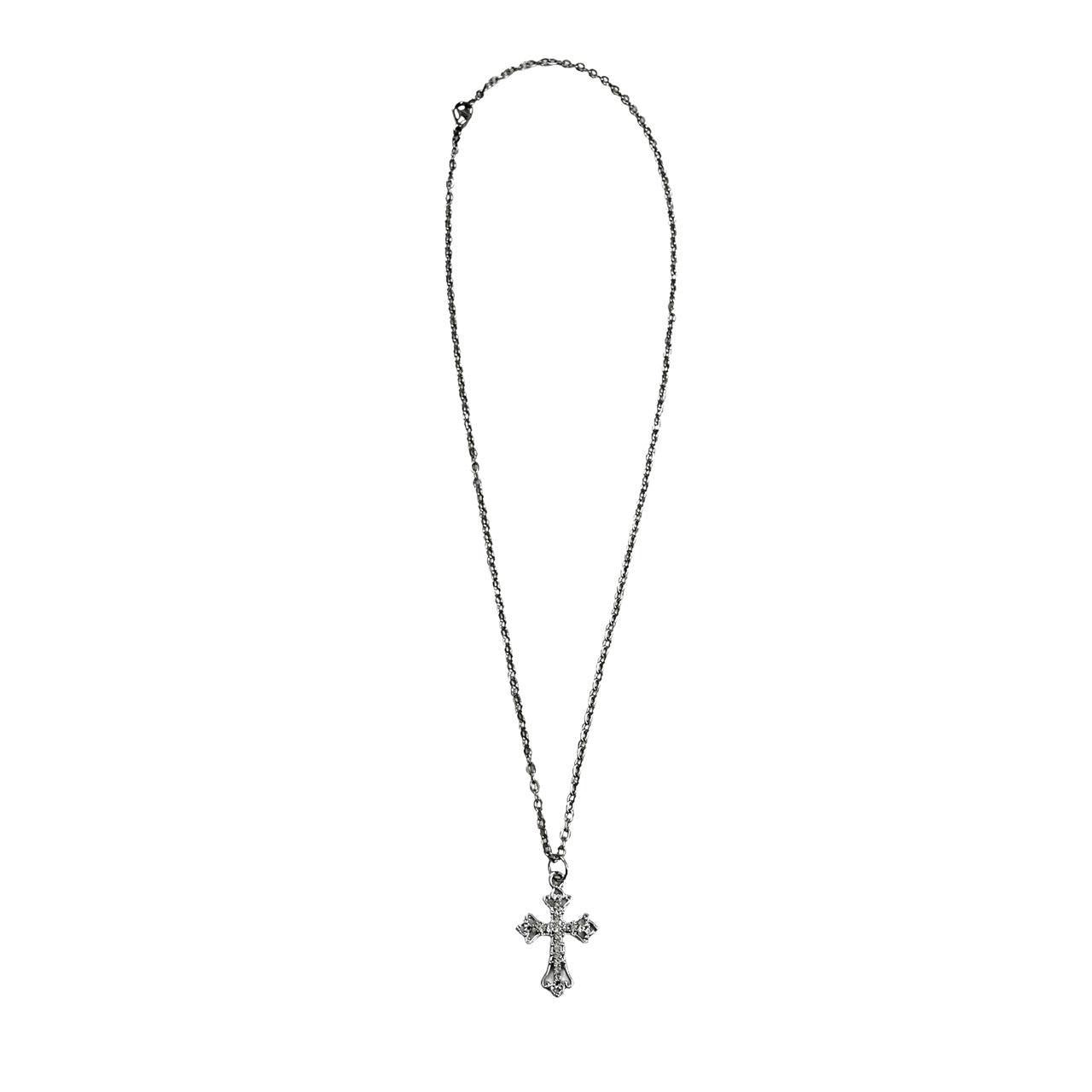 Silver Dainty Rhinestone Cross Necklace