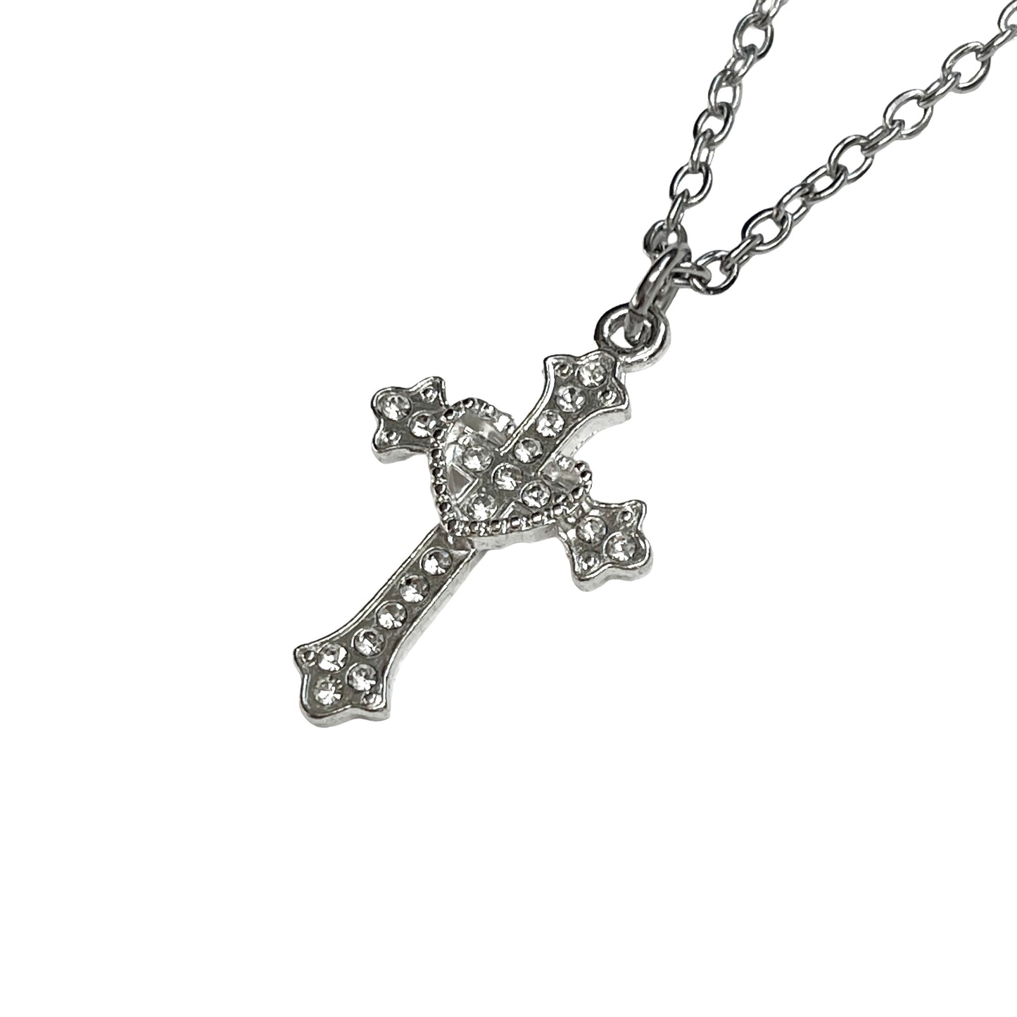 Rhinestone Heart Cross Necklace