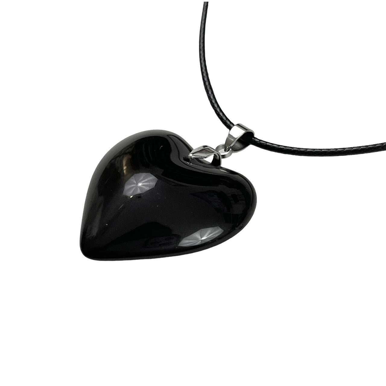 Large Black Glass Heart Necklace