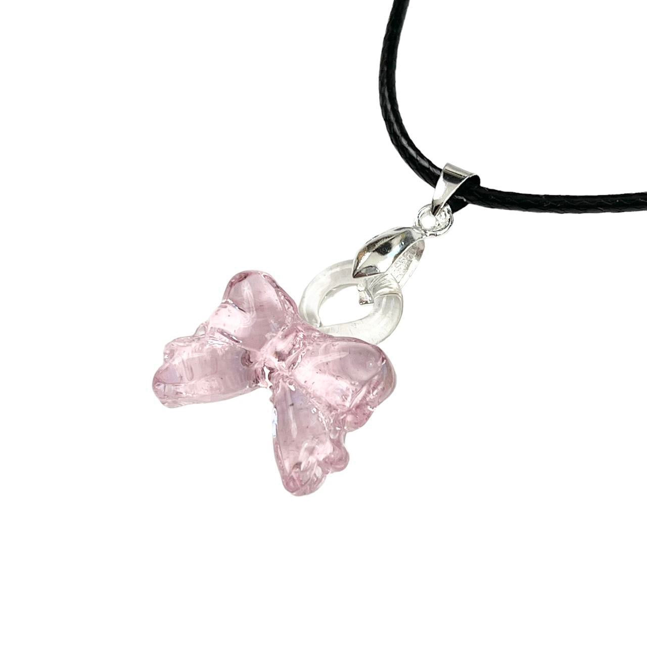 Pink Glass Bow Necklace