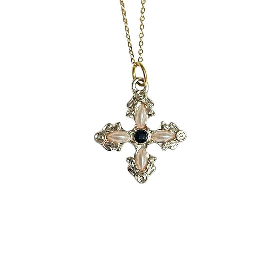 Gold Pearl Cross Necklace