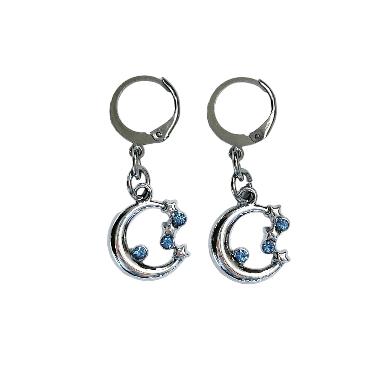 Blue Rhinestone Moon Earrings