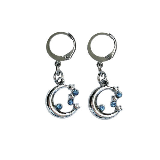 Blue Rhinestone Moon Earrings