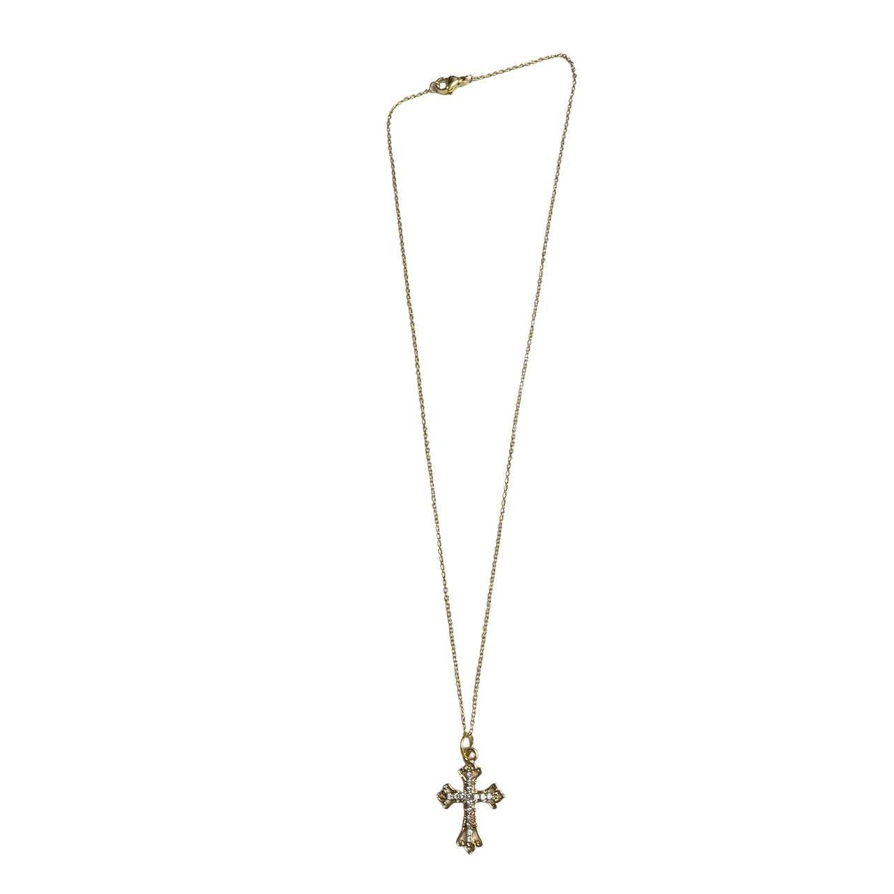 Gold Dainty Rhinestone Cross Necklace