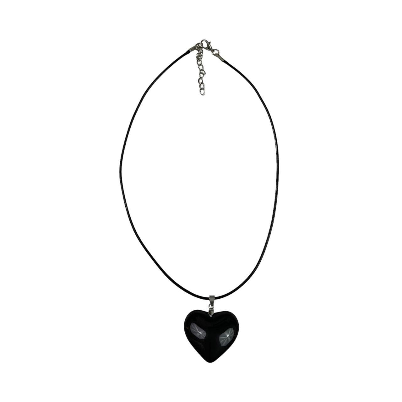 Large Black Glass Heart Necklace