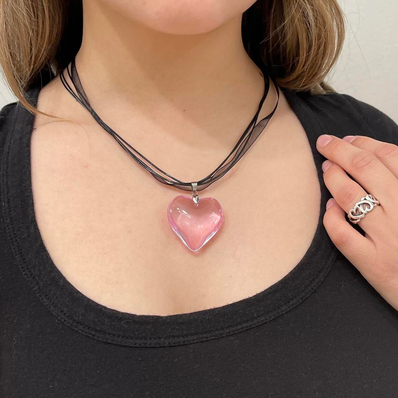 Large Pink Glass Heart Necklace