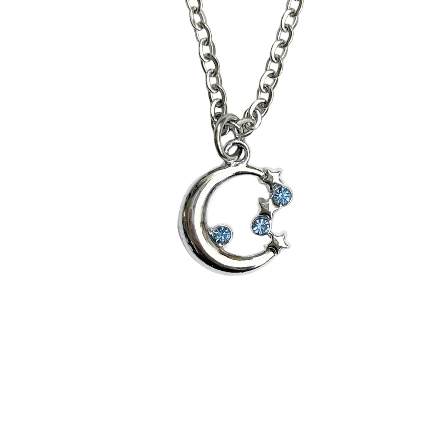 Blue Rhinestone Moon Necklace