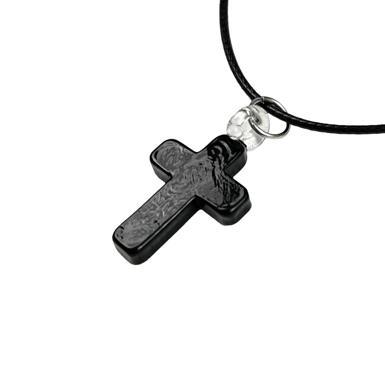 Black Glass Cross Necklace