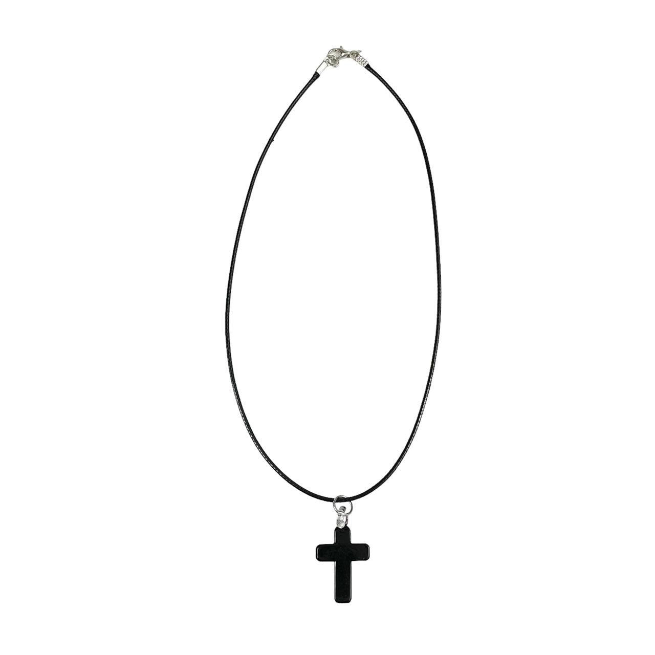 Black Glass Cross Necklace