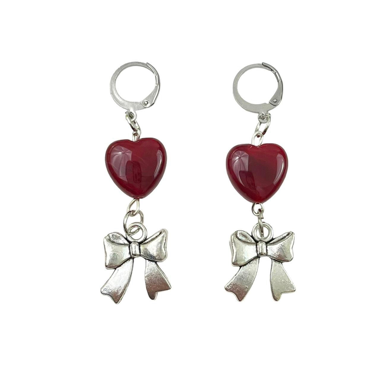 Red Heart & Bow Earrings