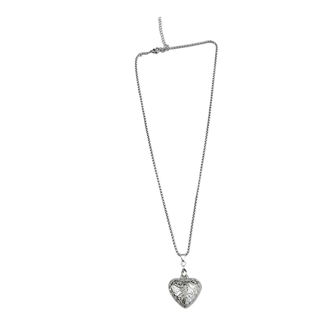 Silver Puffy Lace Heart Necklace