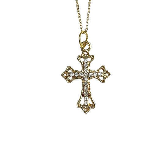 Gold Dainty Rhinestone Cross Necklace