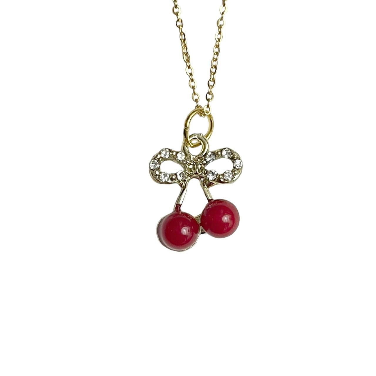 Rhinestone Cherry Necklace