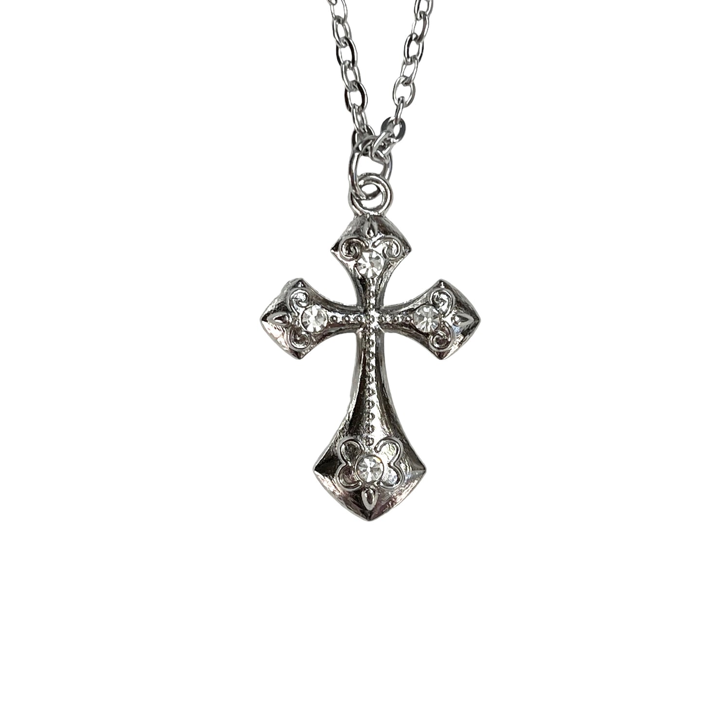 Silver Floral Cross Pendant Necklace