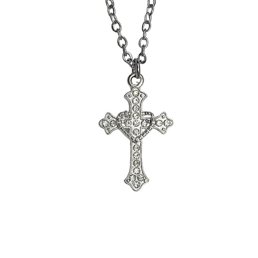 Rhinestone Heart Cross Necklace