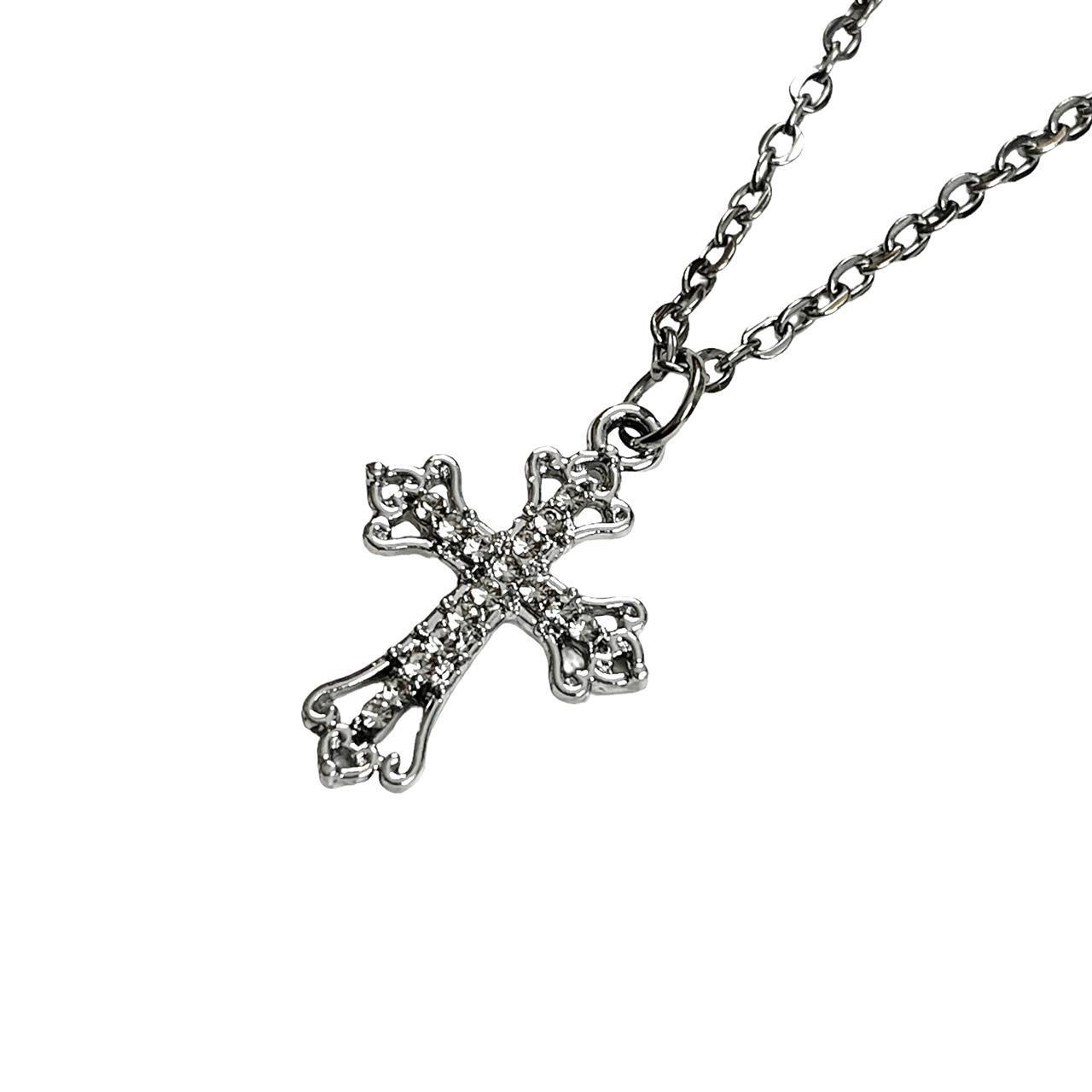 Silver Dainty Rhinestone Cross Necklace