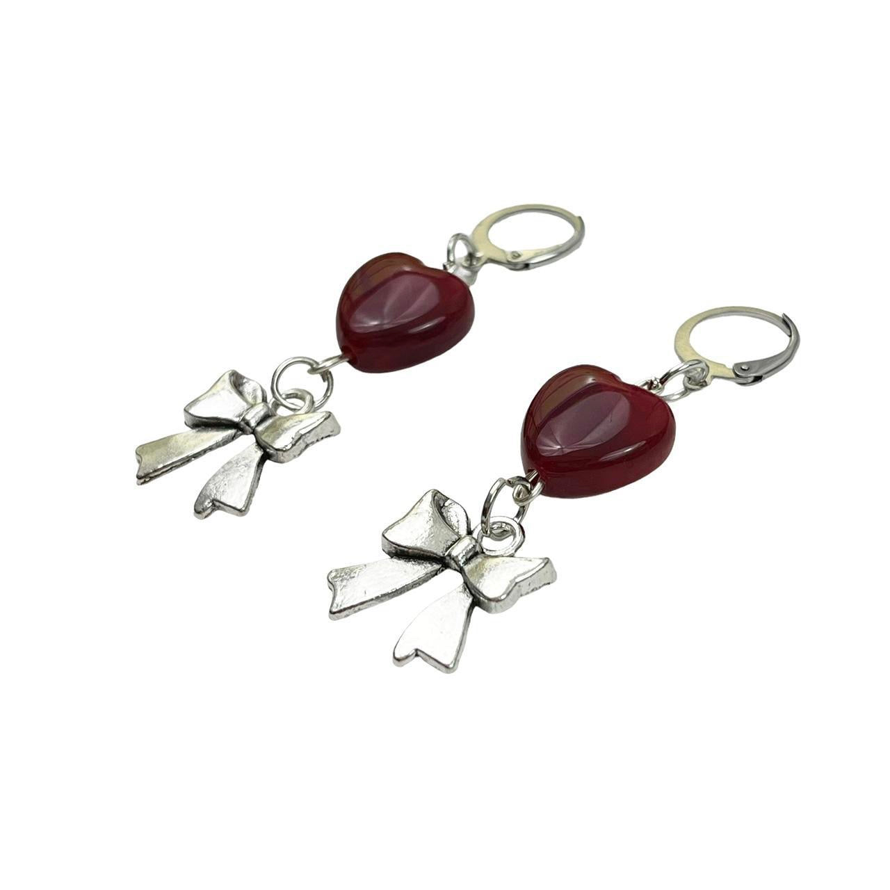 Red Heart & Bow Earrings