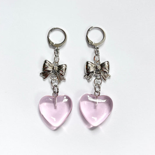 Pink Glass Heart Earrings