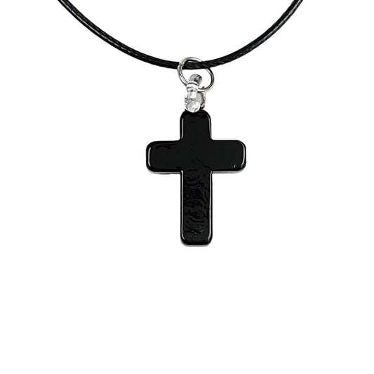 Black Glass Cross Necklace