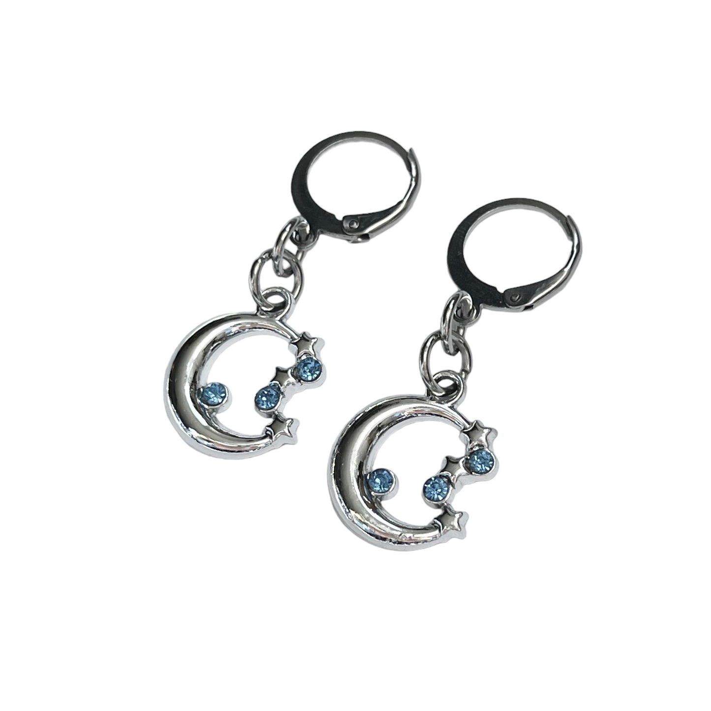 Blue Rhinestone Moon Earrings