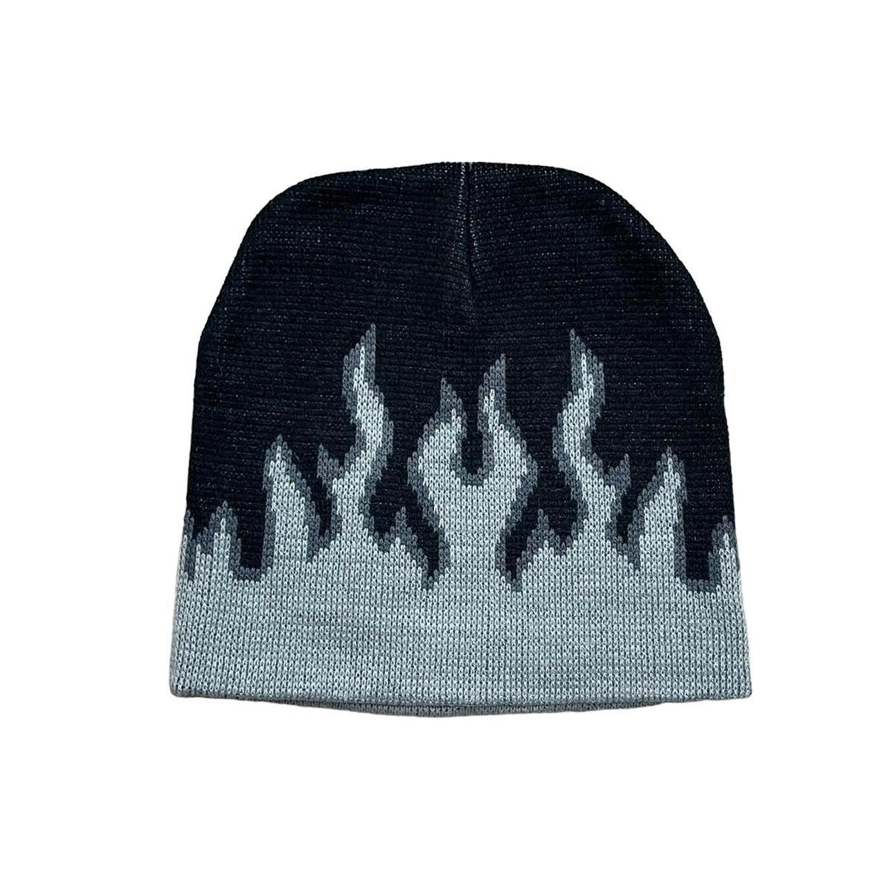 Black and Grey Flames Beanie